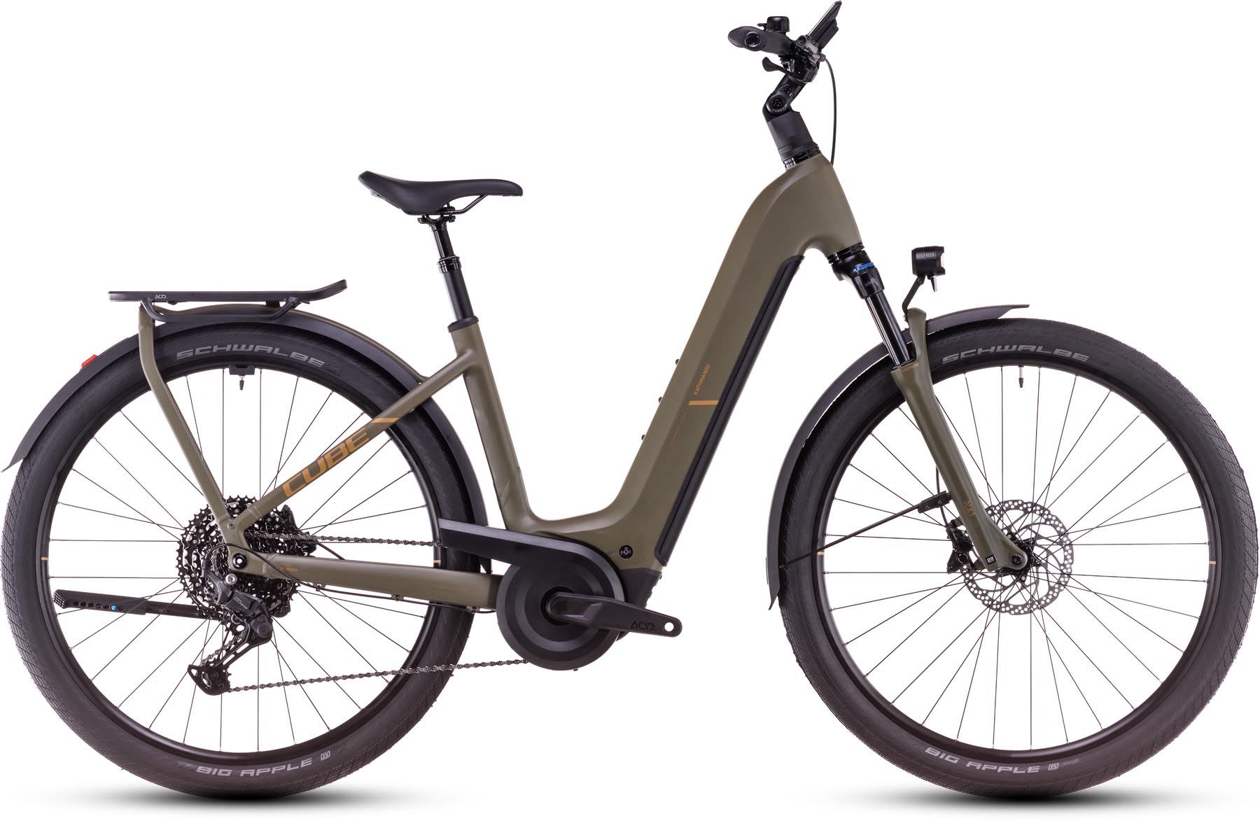 Cube Kathmandu Hybrid Pro 800 dustyolive n gold 2025 - Vélo trekking électrique col de cygne