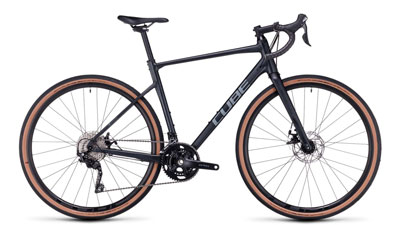 Vélo gravel Cube Nuroad Pro en gris foncé.