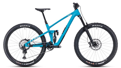 Vélo tout terrain Cube Stereo ONE55 C:62 SLX en bleu.