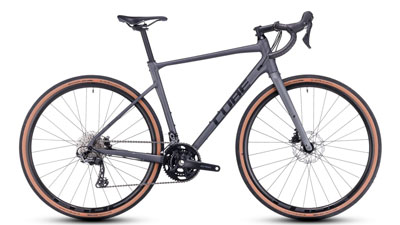 Vélo gravel Cube Nuroad Race en gris.