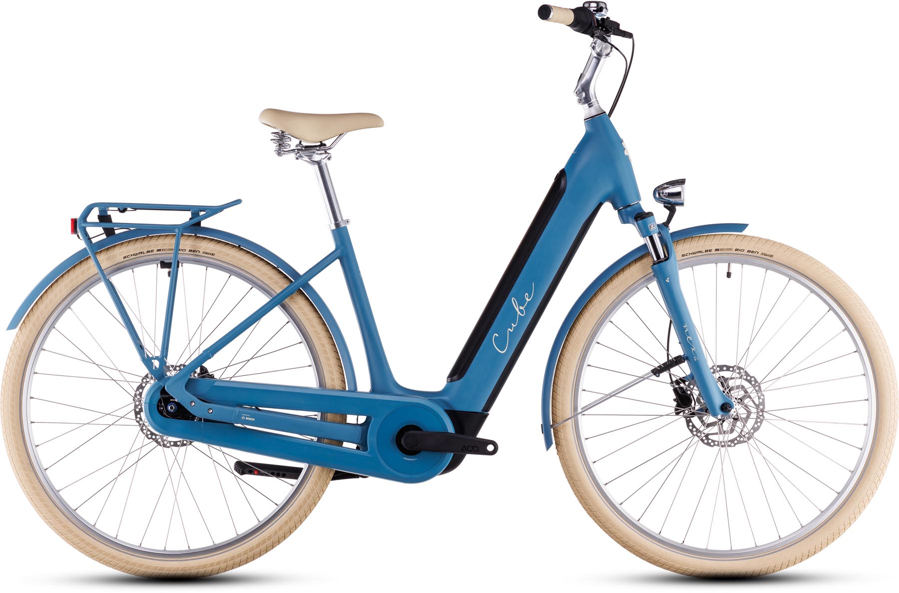 Cube Ella Hybrid 500 sphereblue n creme 2025 - Vélo trekking électrique col de cygne