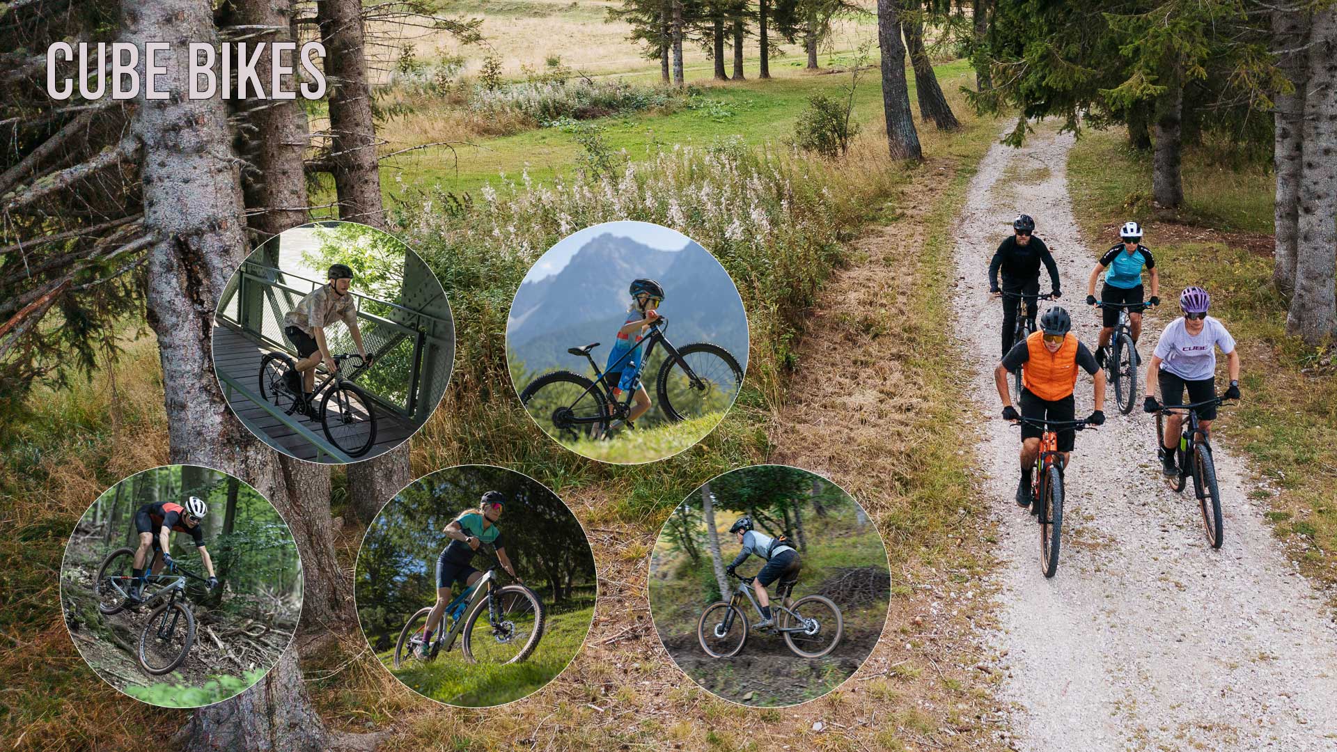 On voit un collage intitulé « Cube Bikes ». Il comporte plusieurs photos de personnes à vélo.