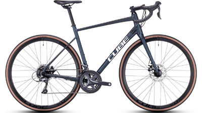 Vélo de course Cube Attain en gris foncé.