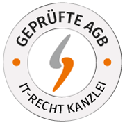 On voit un logo rond de la IT-Recht-Kanzlei en jaune et blanc avec l’inscription VÉRIFIÉ.