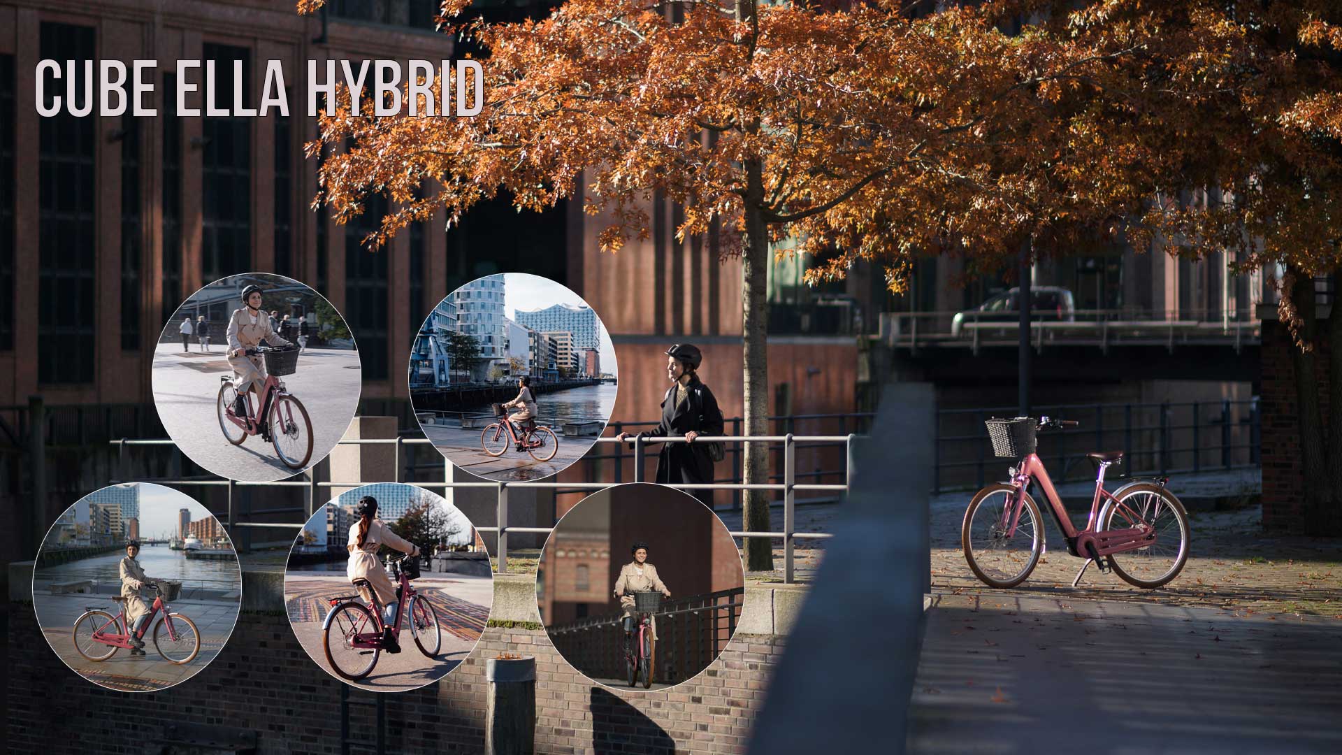 On voit un collage intitulé Cube Ella Hybrid, sur lequel figurent plusieurs images représentant un environnement urbain.