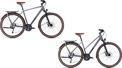 Deux vélos Cube Kathmandu SLX, l'un avec un cadre diamant et l'autre avec un cadre trapèze