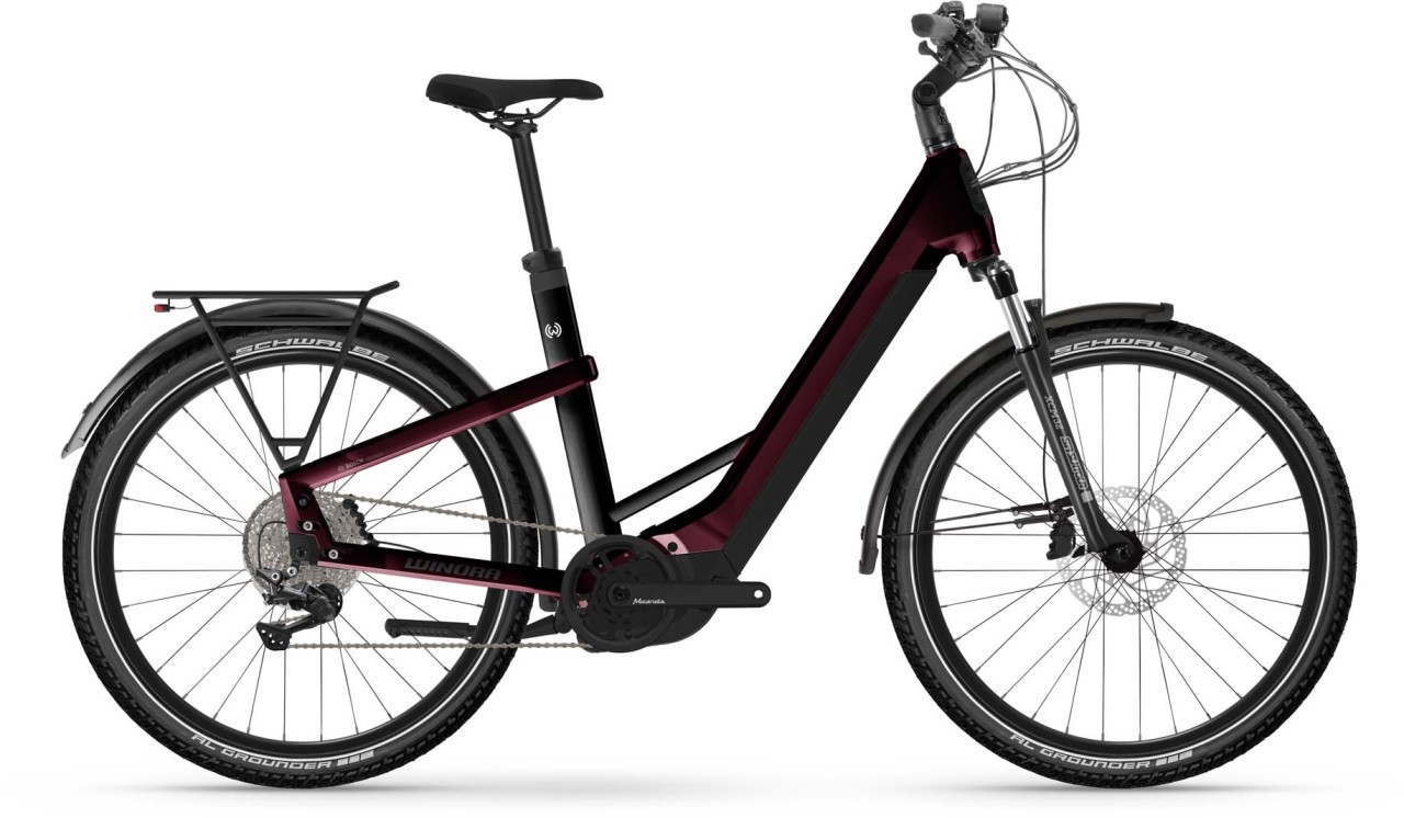 Winora Yakun X10E darkred 2023 - Vélo trekking électrique col de cygne