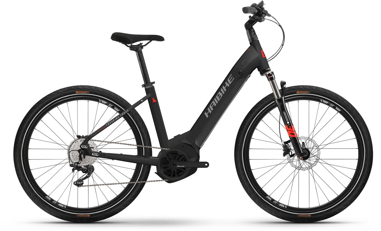 Haibike Trekking 6 Cross Matte Blk Red Reflex 2022 - VTC électrique col de cygne