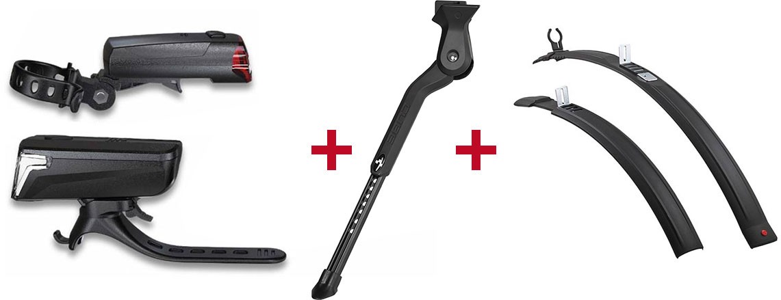Kit d'éclairage RFR + pied de vélo Cube + kit garde-boue Hebie