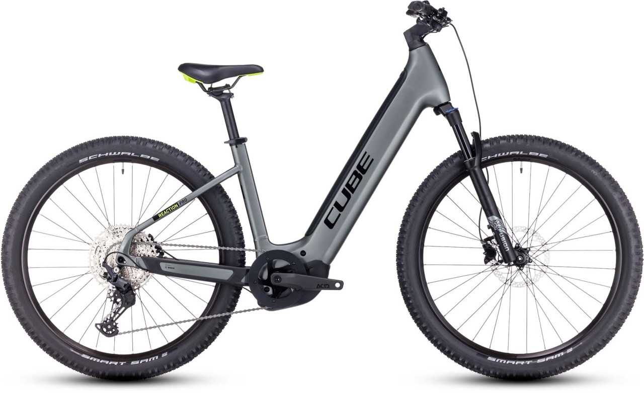 Cube Reaction Hybrid Pro 750 flashgrey n green 2023 - VTT semi-rigide électrique col de cygne