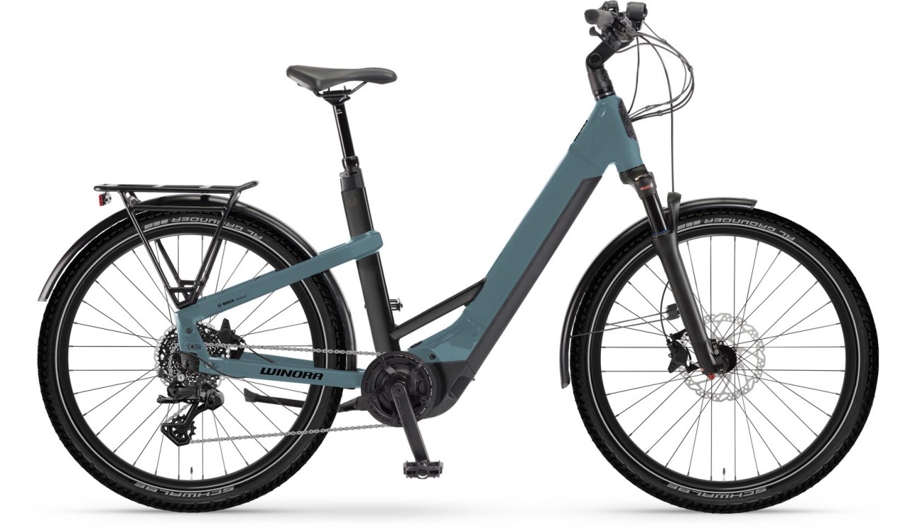 Winora Yakun X10 sharkblue matt 2024 - Vélo trekking électrique col de cygne