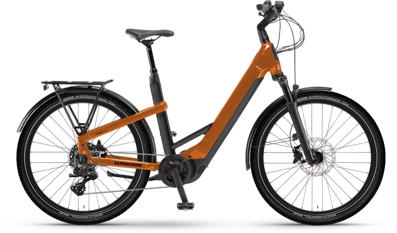 Winora Yakun X10 ginger gloss 2024 - Vélo trekking électrique col de cygne
