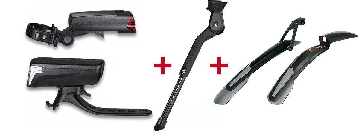 Kit d'éclairage RFR + pied de vélo Cube + kit garde-boue SKS