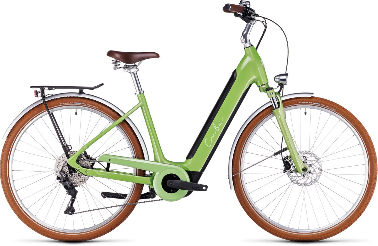 Cube Ella Ride Hybrid 500 green n green 2023 - Vélo trekking électrique col de cygne rétro