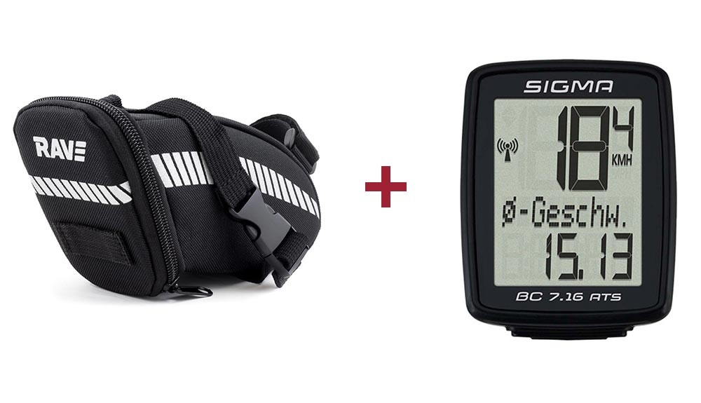 RAVE Sacoche de selle Strap L + Sigma Ordinateur de vélo BC 7.16 ATS