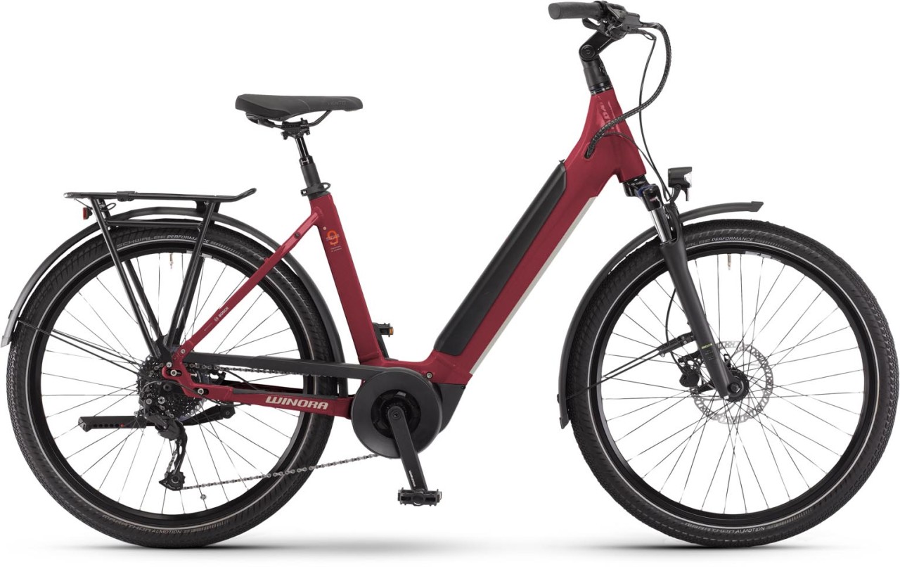 Winora Sinus X9 classic metallic red 2024 - Vélo trekking électrique col de cygne